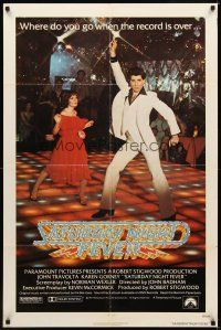 2j735 SATURDAY NIGHT FEVER 1sh '77 best disco dancer John Travolta & Karen Lynn Gorney!
