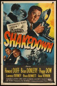 2j758 SHAKEDOWN 1sh '50 Howard Duff, Brian Donlevy, Peggy Dow, great film noir art!