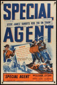 2j797 SPECIAL AGENT 1sh '49 detective William Eythe must stop train robber George Reeves!