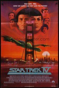 2j812 STAR TREK IV 1sh '86 cool art of Leonard Nimoy & William Shatner by Bob Peak!