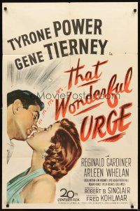 2j872 THAT WONDERFUL URGE 1sh '49 artwork of Tyrone Power about to kiss sexy Gene Tierney!