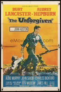 2j911 UNFORGIVEN 1sh '60 Burt Lancaster, Audrey Hepburn, directed by John Huston!