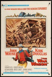 2j941 WAR WAGON 1sh '67 cowboys John Wayne & Kirk Douglas, western armored stagecoach art!