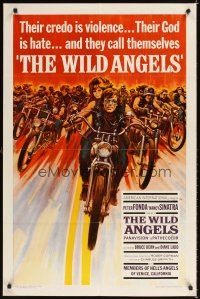 2j965 WILD ANGELS 1sh '66 classic image of biker Peter Fonda & sexy Nancy Sinatra on motorcycle!