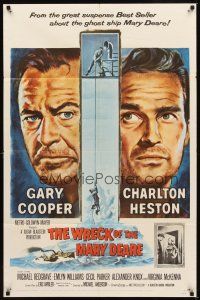 2j983 WRECK OF THE MARY DEARE 1sh '59 portrait artwork of Gary Cooper & Charlton Heston!