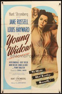 2j992 YOUNG WIDOW 1sh '46 world's most exciting super sexy brunette Jane Russell!