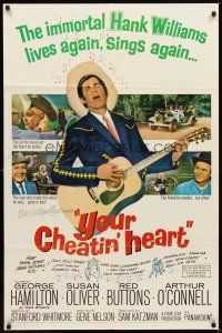 2j993 YOUR CHEATIN' HEART 1sh '64 great image of George Hamilton as Hank Williams with guitar!