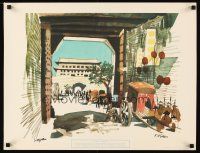 2k331 55 DAYS AT PEKING signed Itialian art print '63 by artist Dong Kingman, art of street scene!