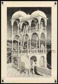 2k332 BELVEDERE 19x28 Dutch art print '71 wild M.C. Escher art of surreal tower & people!