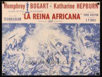2k140 AFRICAN QUEEN Spanish language 21x27 '50s montage art of Humphrey Bogart & Katharine Hepburn!