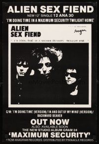 2k297 ALIEN SEX FIEND 17x25 music poster '82 great image of band, Maximum Security!