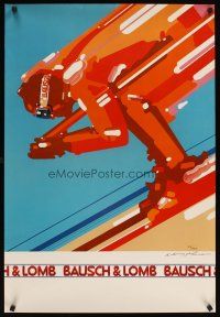 2k255 BAUSCH & LOMB signed 23x34 advertising poster '80s by artist Doug Johnson, art of skier!