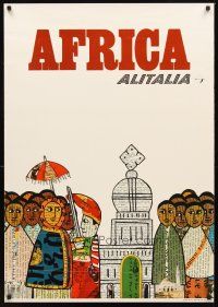 2k540 ALITALIA AFRICA Italian travel poster '70s really cool artwork of people & mosque!