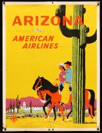 2k441 AMERICAN AIRLINES ARIZONA travel poster '50s Ludekens art of couple on horseback & cactus!
