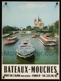 2k520 BATEAUX MOUCHES French travel poster '80s cool image of six boats on the Seine!