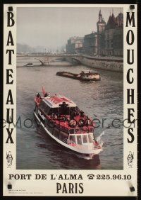 2k521 BATEAUX MOUCHES French travel poster '80s cool image of three boats on the Seine!