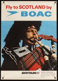2k446 BOAC SCOTLAND English travel poster '80s Pipe Major of the Scots Guards playing bagpipe!