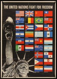 2k018 UNITED NATIONS FIGHT FOR FREEDOM 29x40 WWII war poster '42 Lady Liberty & flags by Broder!