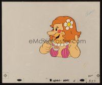2m063 PEBBLES CEREAL animation cel '80s wacky cartoon close up of Barney Rubble as hula girl!