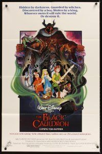2m125 BLACK CAULDRON advance 1sh '85 first Walt Disney CG, cool fantasy art by Paul Wenzel!