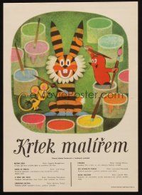 2m750 KRTEK MALIREM Czech 11x16 '70s wonderful colorful cartoon art of rabbit with tiger stripes!