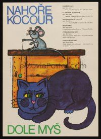 2m752 NAHORE KOCOUR DOLE MYS Czech 11x16 '71 great cartoon cat & mouse art by Jindrich Cech!