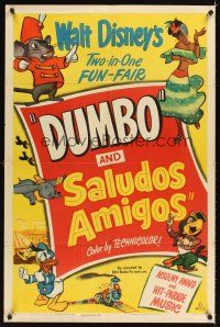 2m132 DUMBO/SALUDOS AMIGOS 1sh '49 Donald Duck, Joe Carioca, Disney two-in-one fun-fare!