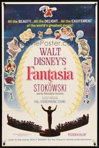 2m133 FANTASIA 1sh R63 great image of Mickey Mouse & others, Disney musical cartoon classic!