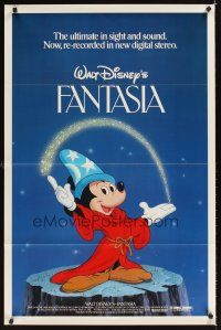 2m691 FANTASIA 1sh R82 great image of Sorcerer's Apprentice Mickey Mouse, Disney cartoon classic!