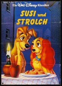 2m174 LADY & THE TRAMP German 33x47 R80s most romantic spaghetti scene from Disney dog classic!