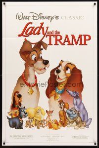 2m143 LADY & THE TRAMP 1sh R86 Walt Disney romantic canine dog classic cartoon!