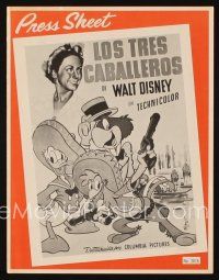 2m364 THREE CABALLEROS Spanish/U.S. press sheet R70s Disney, Donald Duck, Panchito & Joe Carioca!