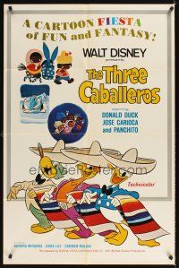 2m163 THREE CABALLEROS 1sh R77 Disney, cartoon art of Donald Duck, Panchito & Joe Carioca!