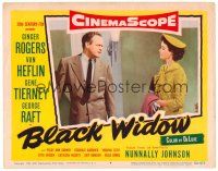 2p318 BLACK WIDOW LC #4 '54 Van Heflin looks angrily at pretty Gene Tierney!
