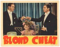 2p321 BLOND CHEAT LC '38 pretty young Joan Fontaine between two guys in tuxedos!