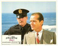 2p373 CHINATOWN LC #6 '74 close up of Jack Nicholson standing with cop by ocean, Roman Polanski