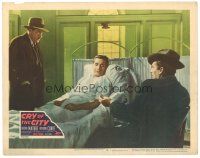 2p415 CRY OF THE CITY LC #2 '48 Victor Mature & Fred Clark show bullet to Richard Conte!