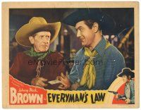 2p467 EVERYMAN'S LAW LC '36 smiling Johnny Mack Brown hands ace of hearts to old cowboy!
