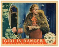 2p524 GIRL IN DANGER LC '34 close up of society heiress Shirley Grey wearing fur coat!
