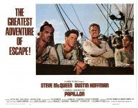 2p780 PAPILLON LC #7 '73 c/u of prisoners Steve McQueen & Dustin Hoffman on ship!