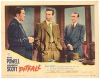 2p795 PITFALL LC #2 '48 close up of Dick Powell in office standing between two men!