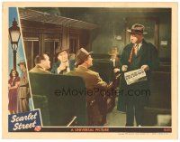 2p847 SCARLET STREET LC '45 Fritz Lang noir, smoking Edward G. Robinson questions men on train!