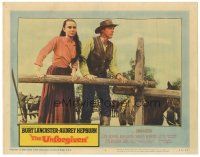 2p959 UNFORGIVEN LC #6 '60 Burt Lancaster & Audrey Hepburn by fence, directed by John Huston!