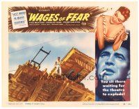 2p968 WAGES OF FEAR LC #1 '55 directed by Henri-Georges Clouzot, Yves Montand w/explosive truck!