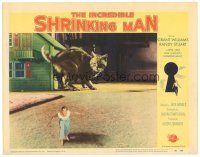 2p611 INCREDIBLE SHRINKING MAN LC #5 '57 great fx image of tiny man fleeing from giant cat!
