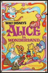 2w039 ALICE IN WONDERLAND 1sh R81 Walt Disney Lewis Carroll classic, cool psychedelic art!