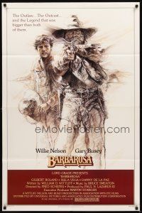 2w081 BARBAROSA 1sh '82 great art of Gary Busey & Willie Nelson with smoking gun!