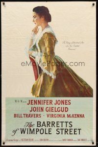 2w083 BARRETTS OF WIMPOLE STREET 1sh '57 art of pretty Jennifer Jones as Elizabeth Browning!