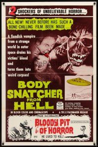 2w133 BODY SNATCHER FROM HELL/BLOODY PIT OF HORROR 1sh '70s two shockers of unbelievable horror!