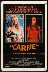 2w173 CARRIE 1sh '76 Stephen King, Sissy Spacek before and after her bloodbath at the prom!